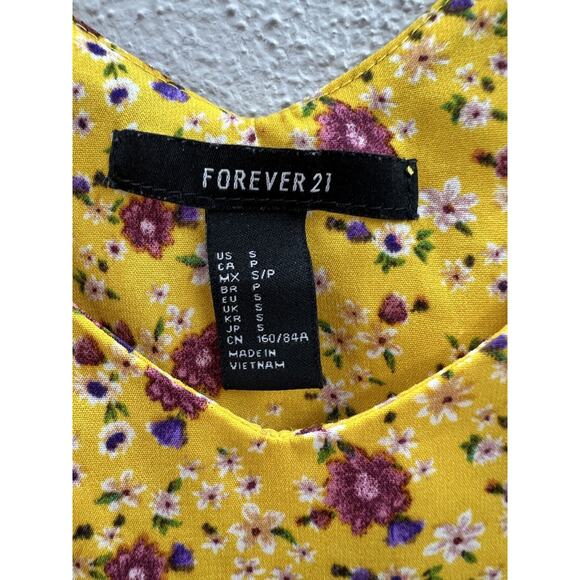 Womens Forever 21 Tank Top Size Small Yellow Floral Spaghetti Strap - Picture 3 of 8